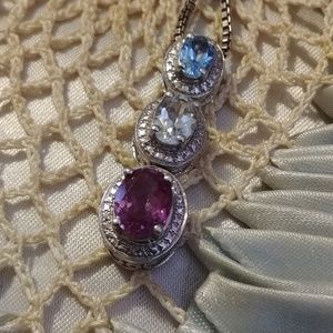 Vintage Sterling Gemstone pendant & Chain
